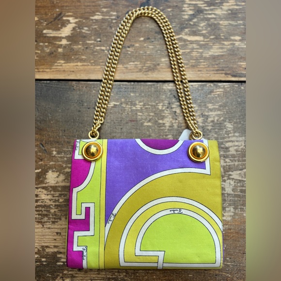 Emilio Pucci Handbags - Vintage 70s Emilio Pucci Silk Gold Chain Handbag